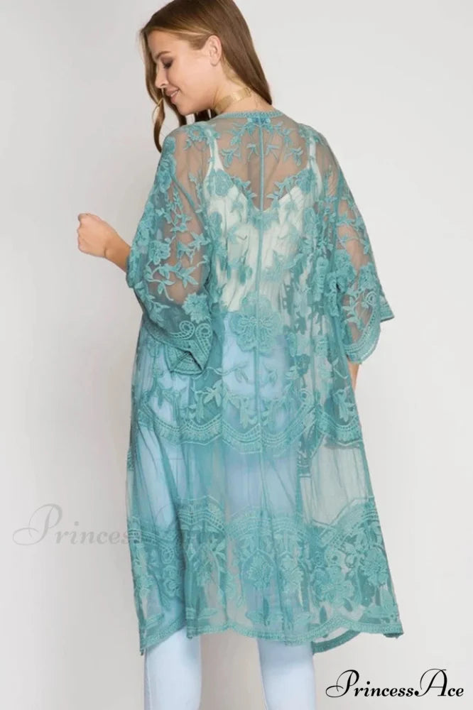 Hollow Out Lace Charming Kimono Cover Up