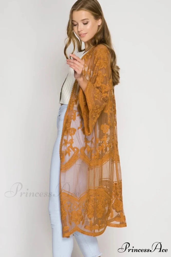 Hollow Out Lace Charming Kimono Cover Up