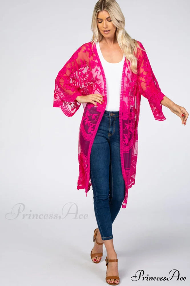Hollow Out Lace Charming Kimono Cover Up