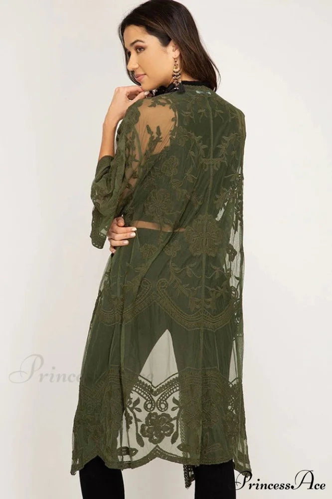 Hollow Out Lace Charming Kimono Cover Up