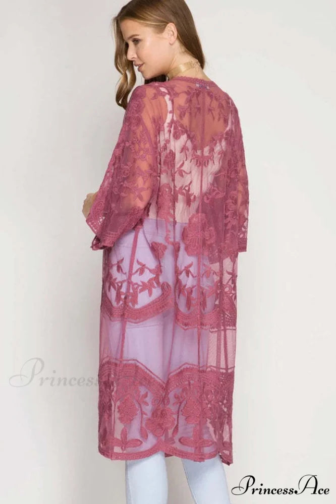 Hollow Out Lace Charming Kimono Cover Up