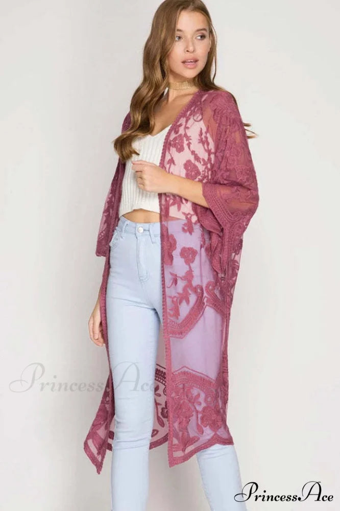 Hollow Out Lace Charming Kimono Cover Up Free Size / 16#