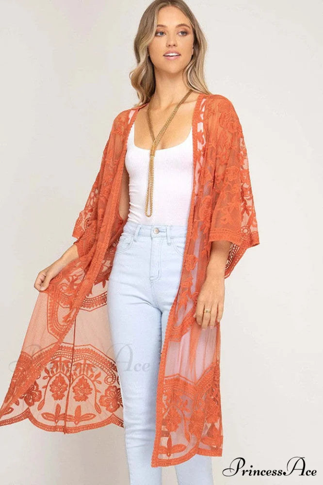Hollow Out Lace Charming Kimono Cover Up Free Size / 17#