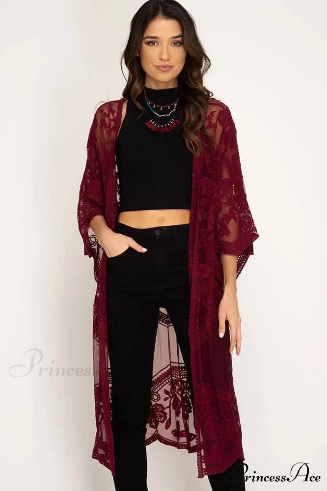 Hollow Out Lace Charming Kimono Cover Up Free Size / 19#