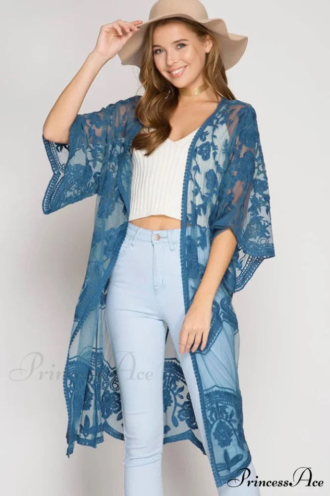 Hollow Out Lace Charming Kimono Cover Up Free Size / 20#