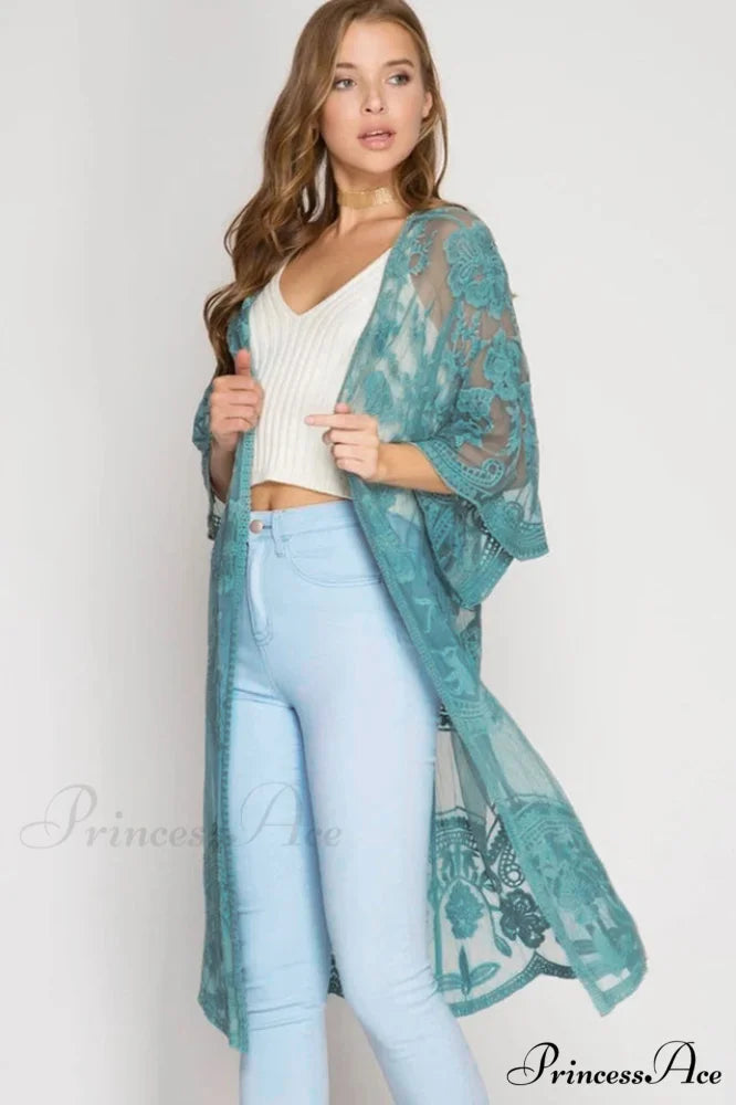 Hollow Out Lace Charming Kimono Cover Up Free Size / 4#