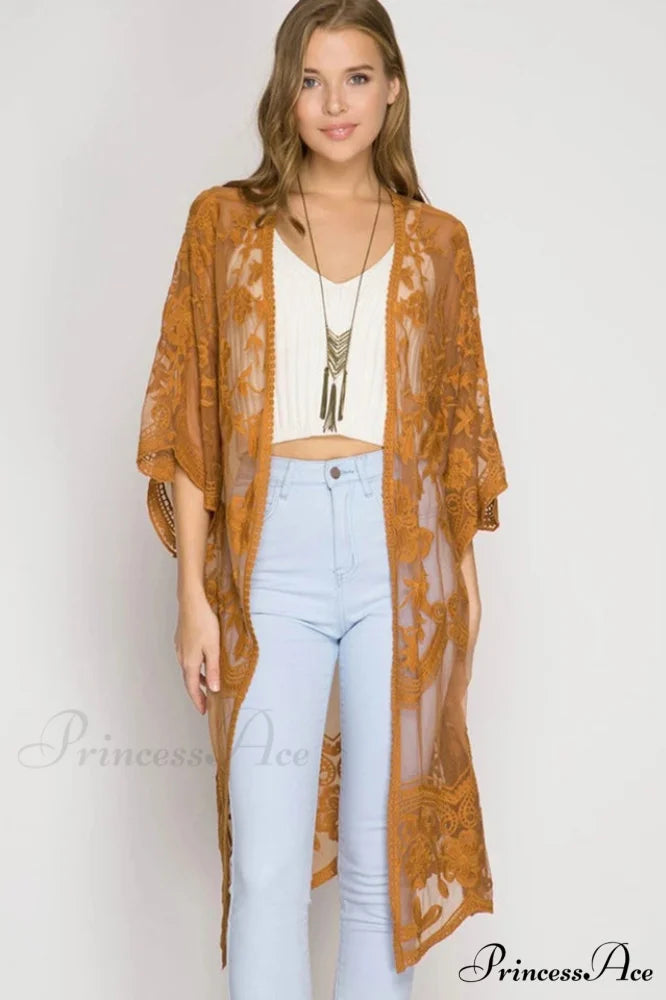 Hollow Out Lace Charming Kimono Cover Up Free Size / 5#