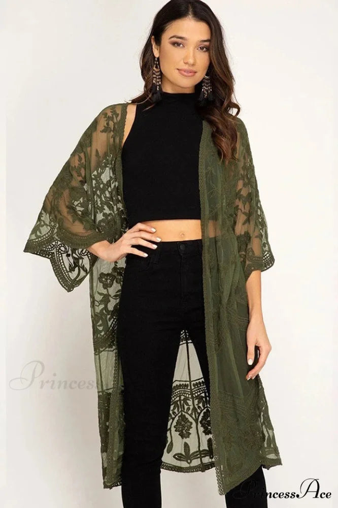 Hollow Out Lace Charming Kimono Cover Up Free Size / 6#