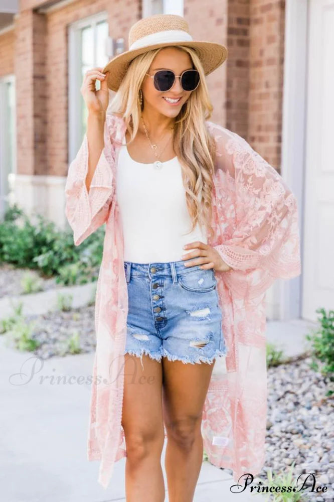 Hollow Out Lace Charming Kimono Cover Up Free Size / 7#