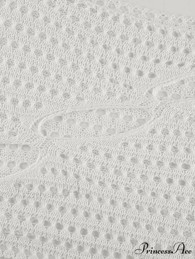 Hollow Out Logo Ribbed Modern Knit Cropped Tank Top