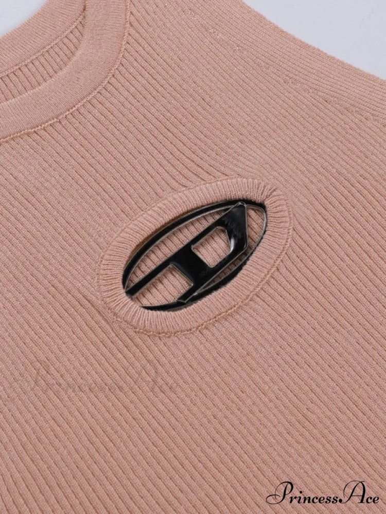 Hollow Out Logo Trendy Bodycon Mini Dress