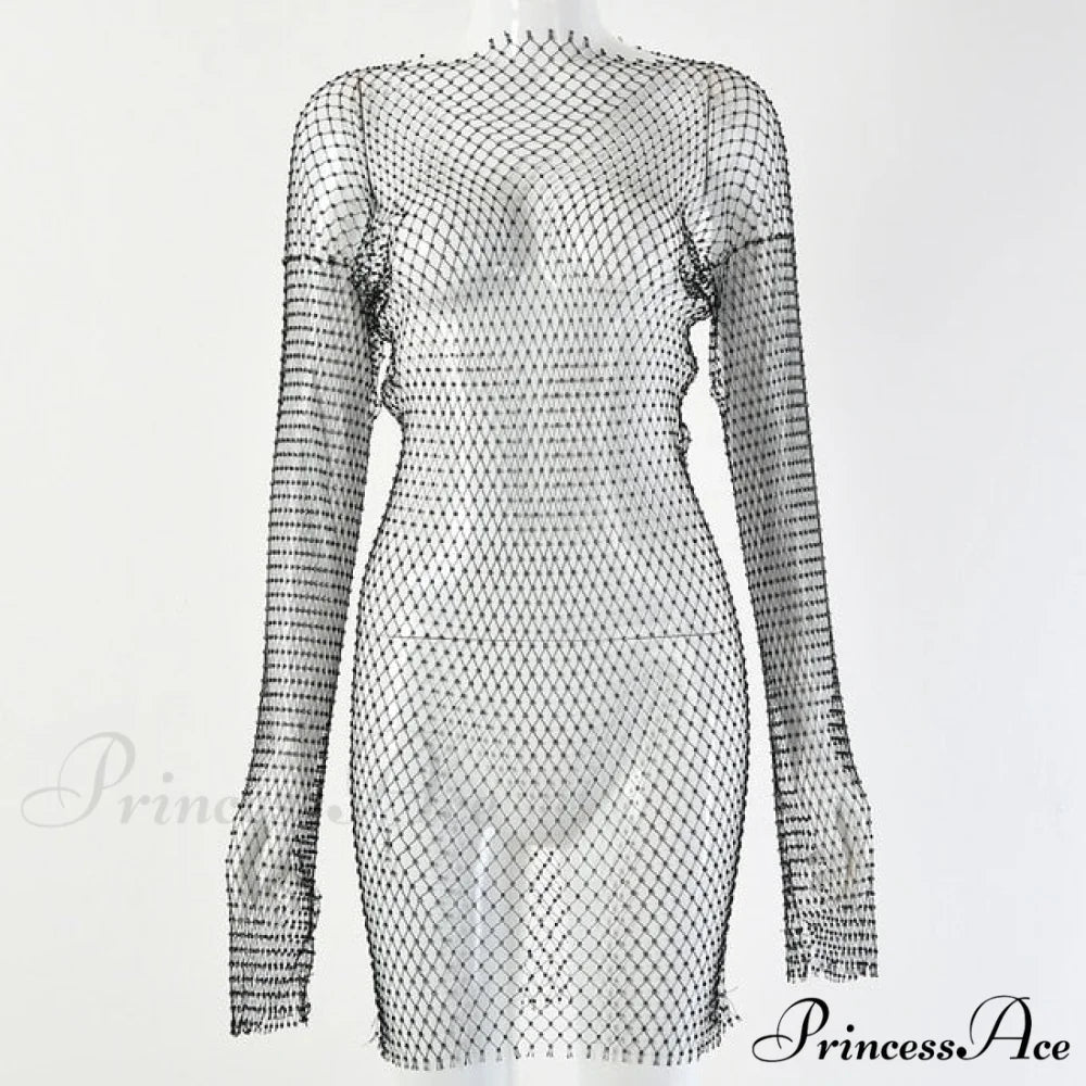 Hollow Out Long Sleeve Mini Dress black / One Size