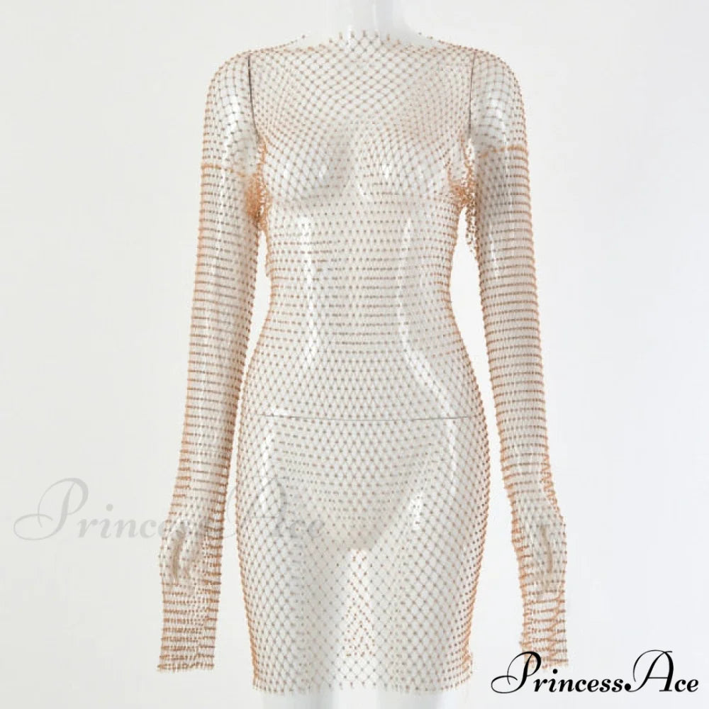 Hollow Out Long Sleeve Mini Dress Gold / One Size