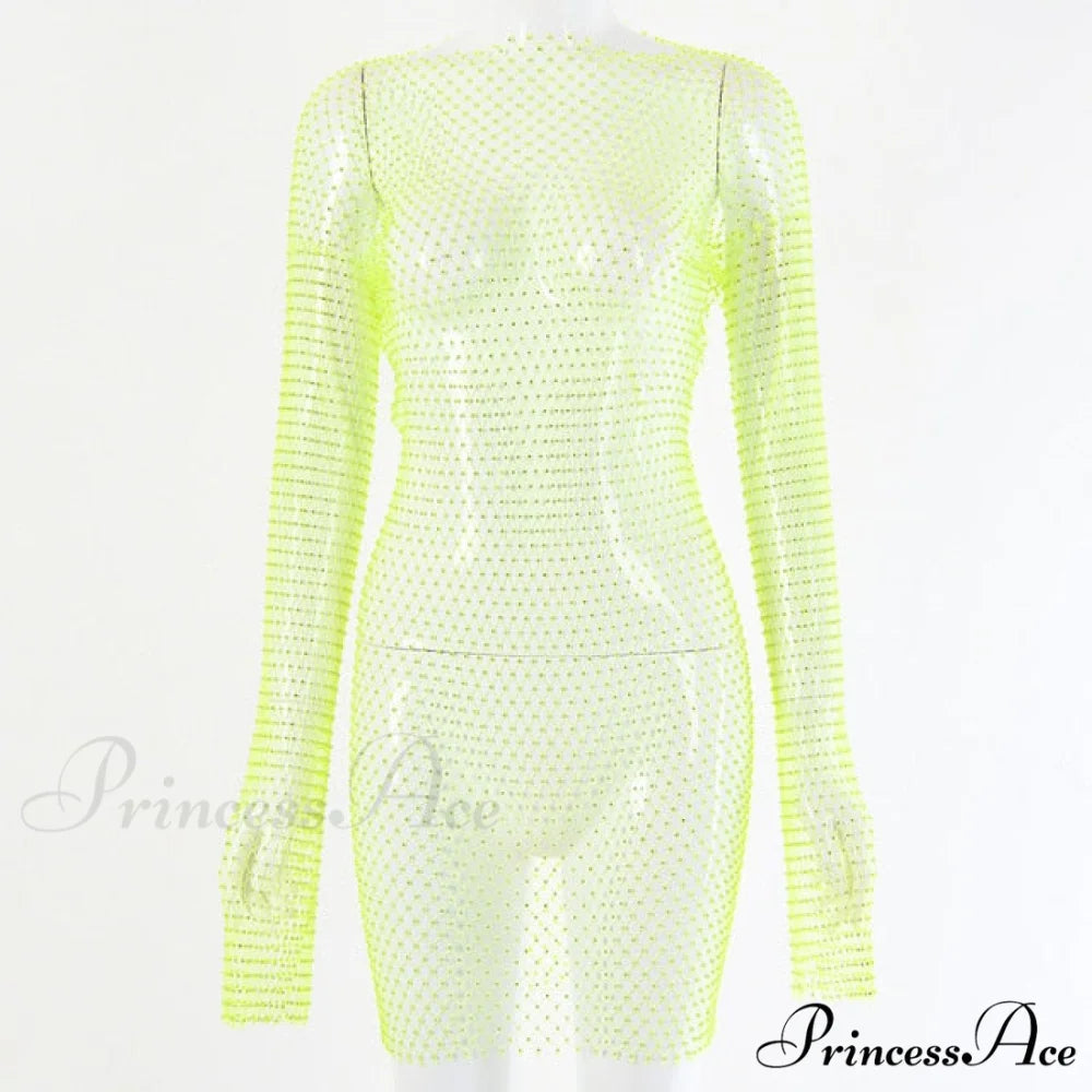 Hollow Out Long Sleeve Mini Dress green / One Size