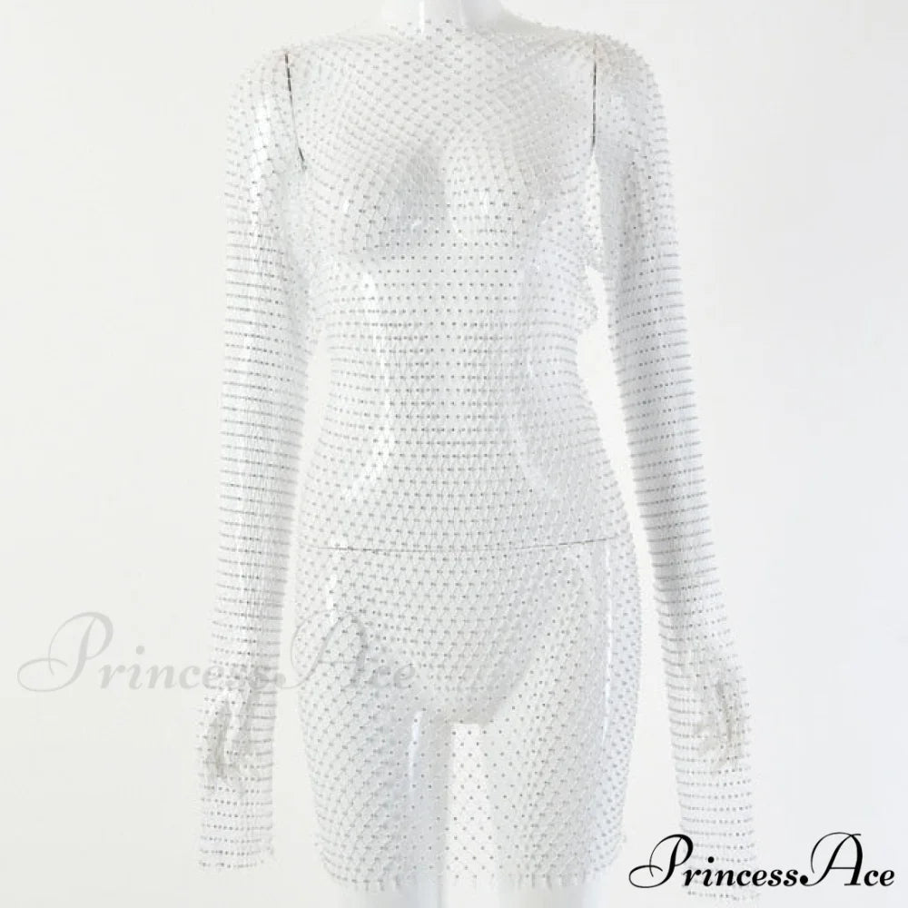 Hollow Out Long Sleeve Mini Dress white / One Size