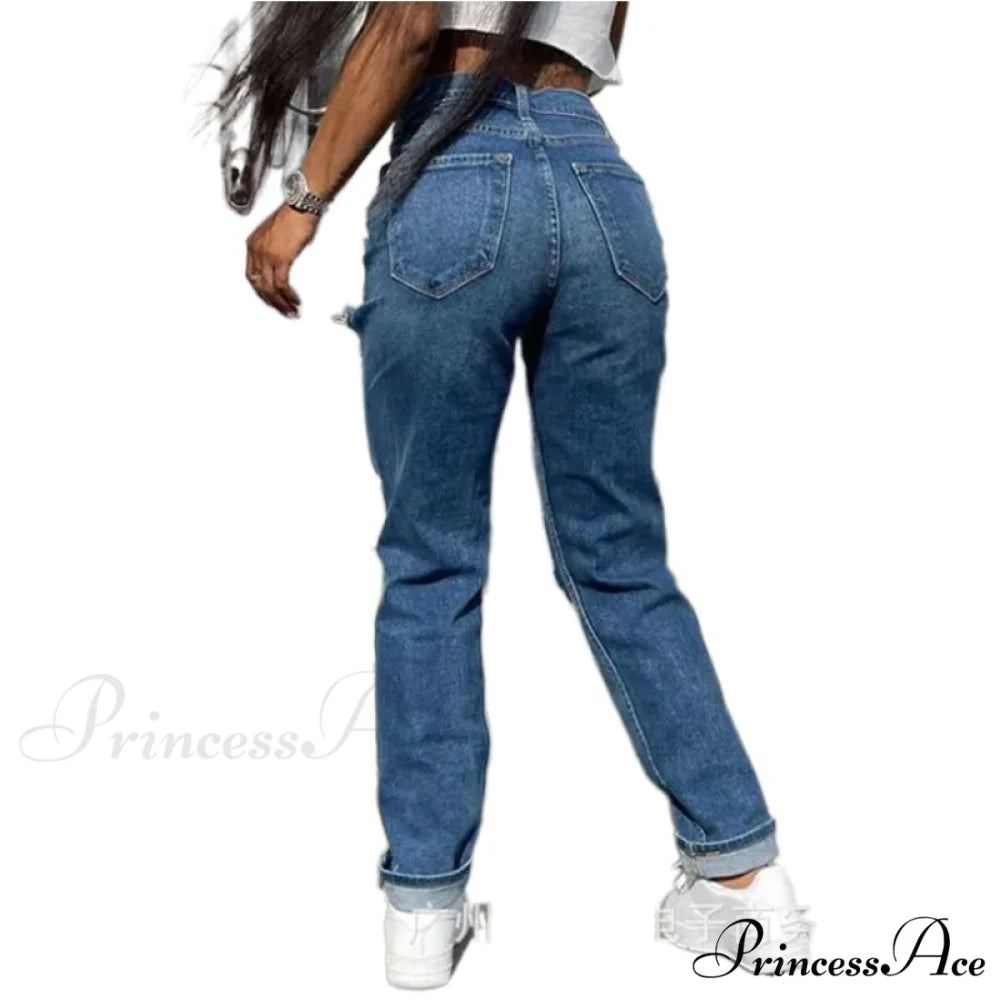 Hollow Out Ripped Straight Jeans