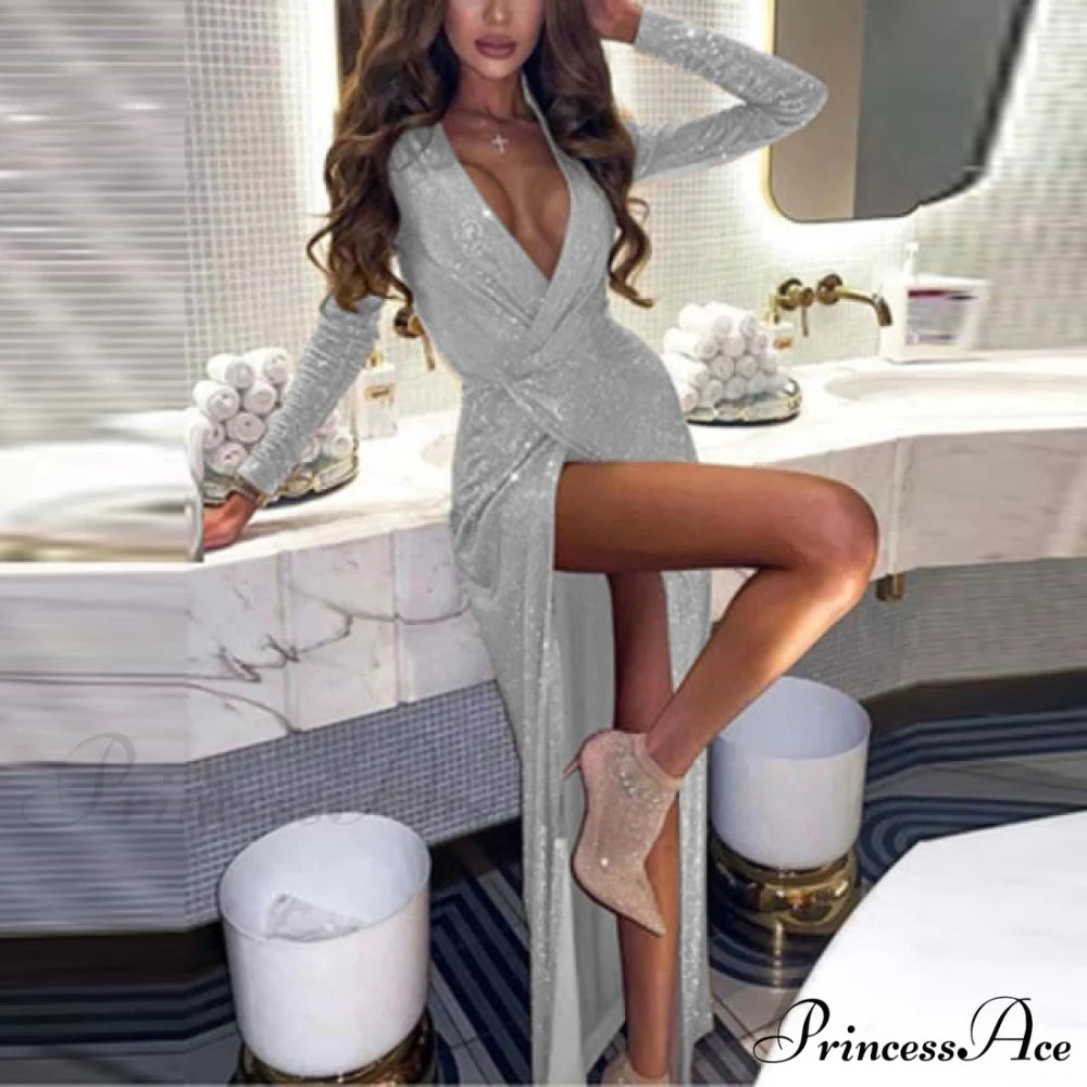 Hollow Out Slim Boho Long Dresses 02 Silver / S