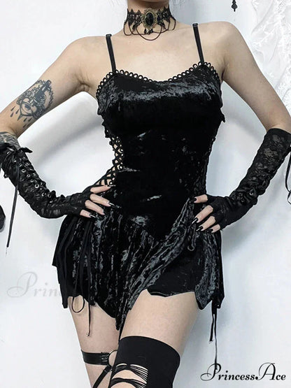 Hollow Out Spaghetti Straps Velvet Sexy Sleeveless V Neck Backless Bodycon Dress
