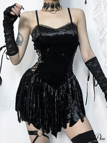 Hollow Out Spaghetti Straps Velvet Sexy Sleeveless V Neck Backless Bodycon Dress