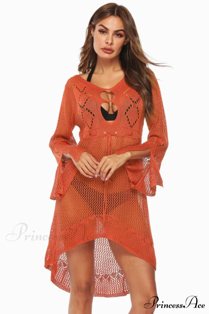 Hollow Out Trumpet Charming Sleeve Cover Up Free Size / Orange