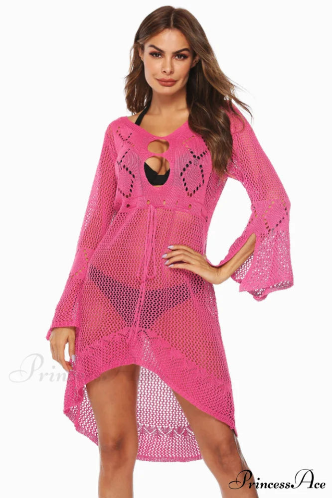 Hollow Out Trumpet Charming Sleeve Cover Up Free Size / Pink