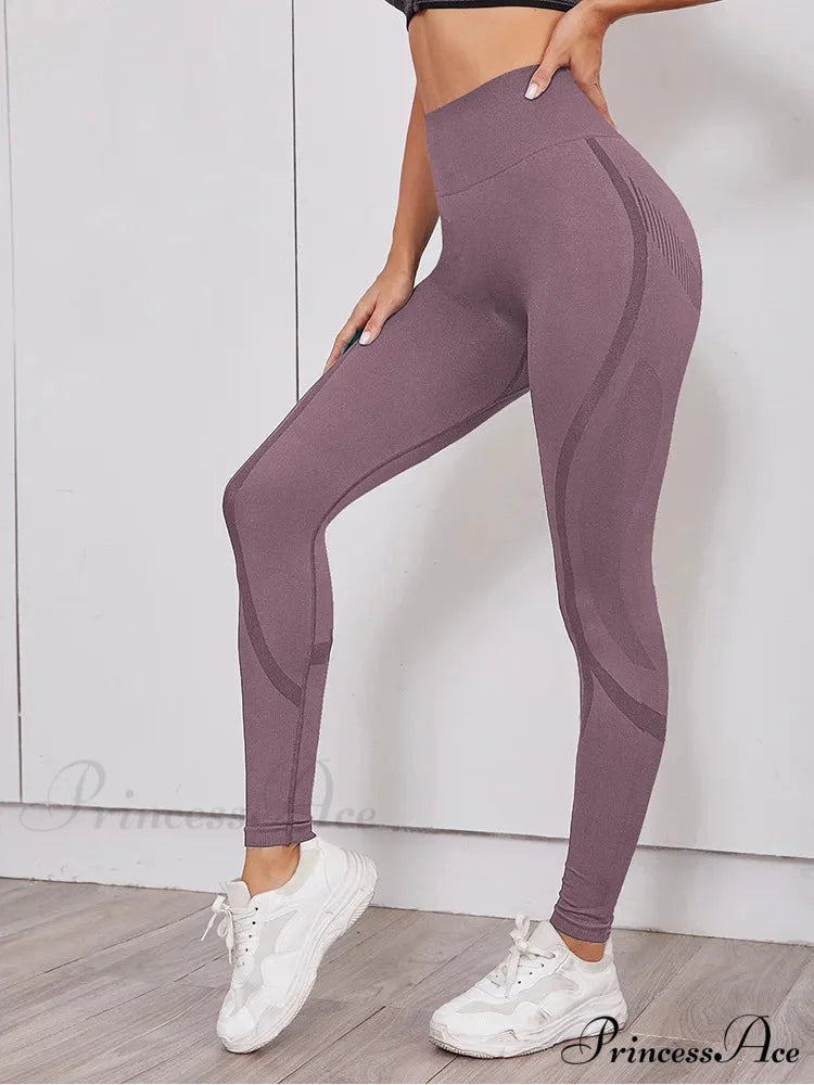 Hollow Out Waist Elastic Gym Training Yoga Legging Pink / S