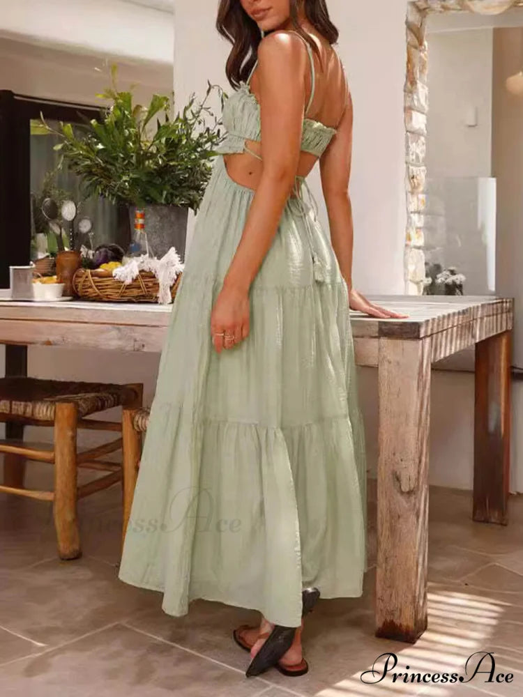 Hollow Sleeveless Pleated Charming Patchwork Full Hem Dress