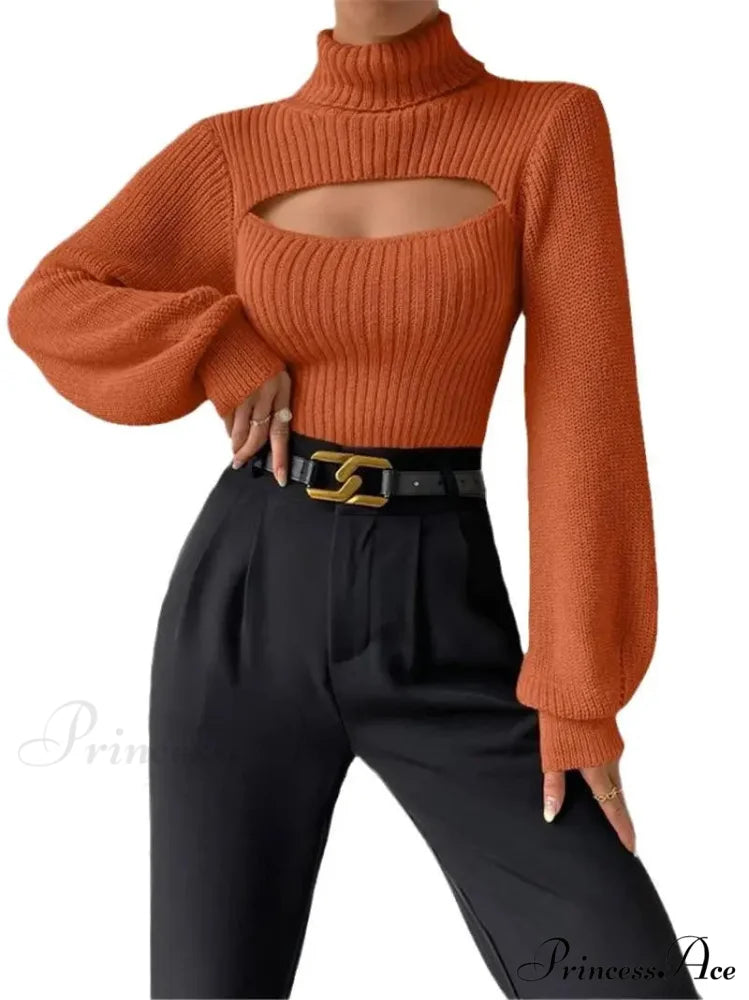 Hollowed-out Turtleneck Seductive Sweater swraters-241228