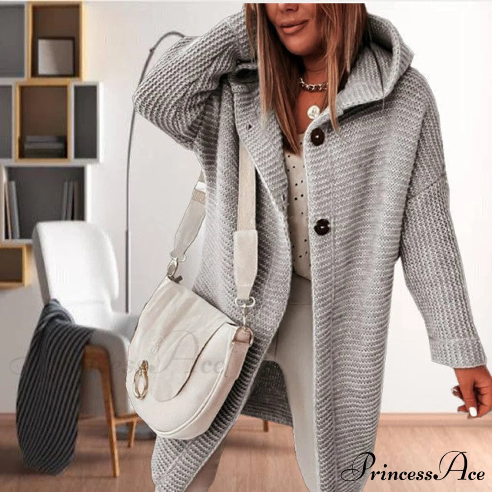 Hooded Coat for Casual Knitted Wear Gray / S