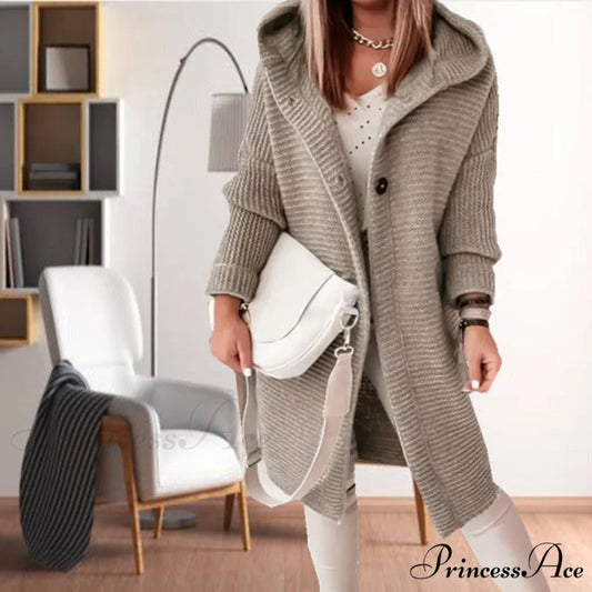 Hooded Coat for Casual Knitted Wear Khaki / S