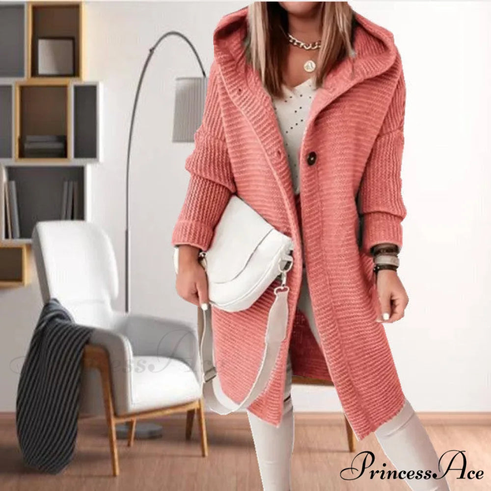 Hooded Coat for Casual Knitted Wear Pink / S