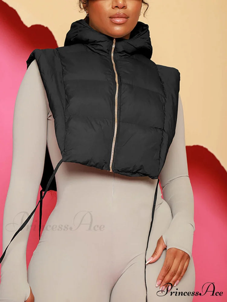 Hooded Crop Graceful Knit Cardigan Black / S