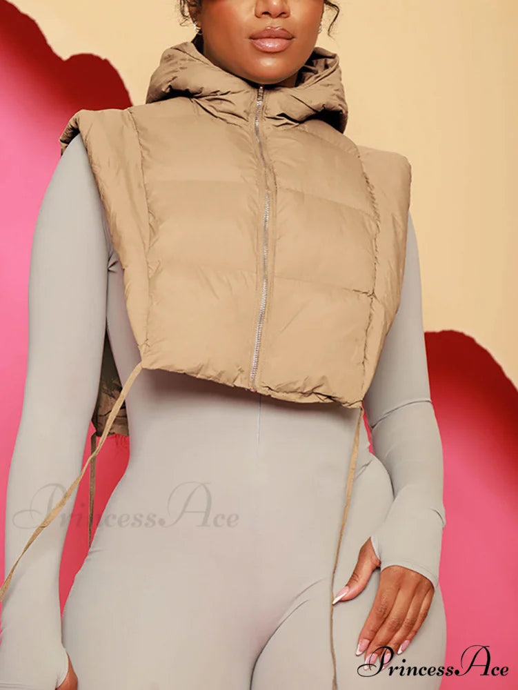 Hooded Crop Graceful Knit Cardigan Khaki / S