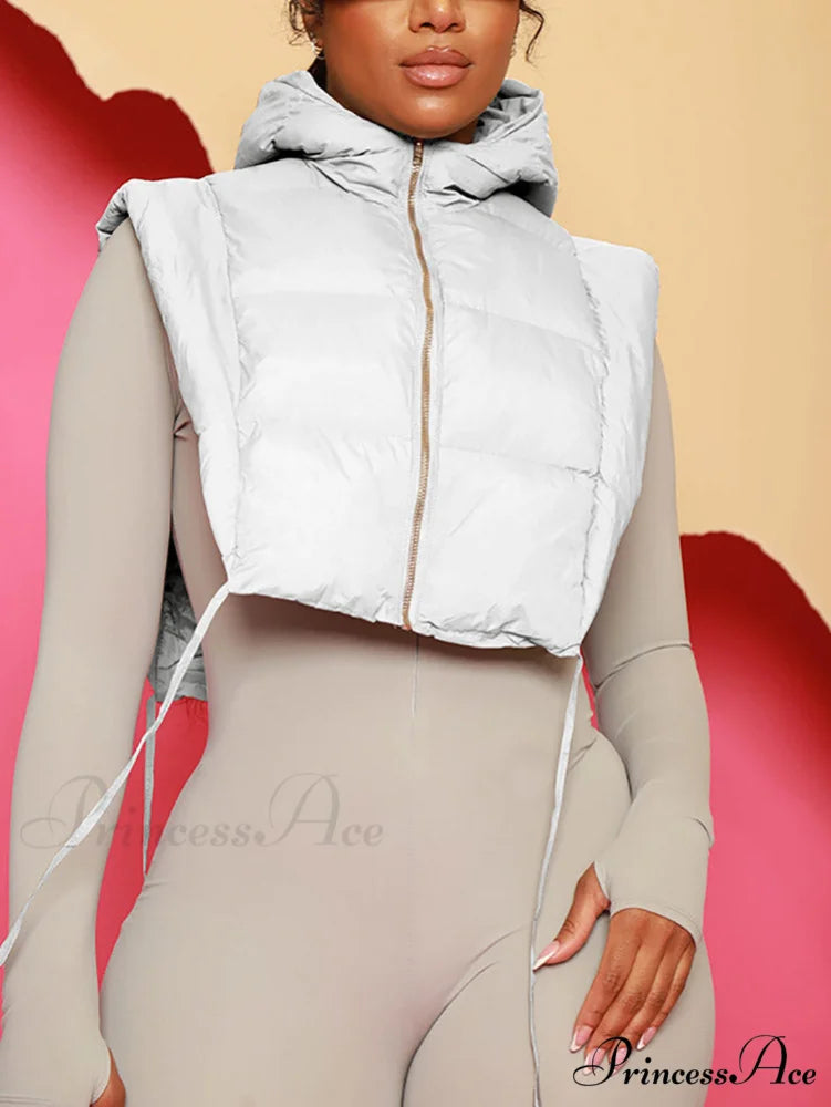 Hooded Crop Graceful Knit Cardigan White / S