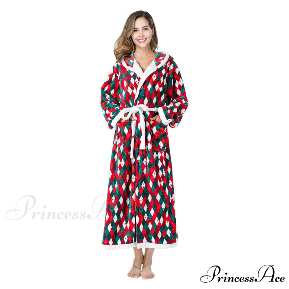 Hooded Flannel Tie-Belt Robe Suit