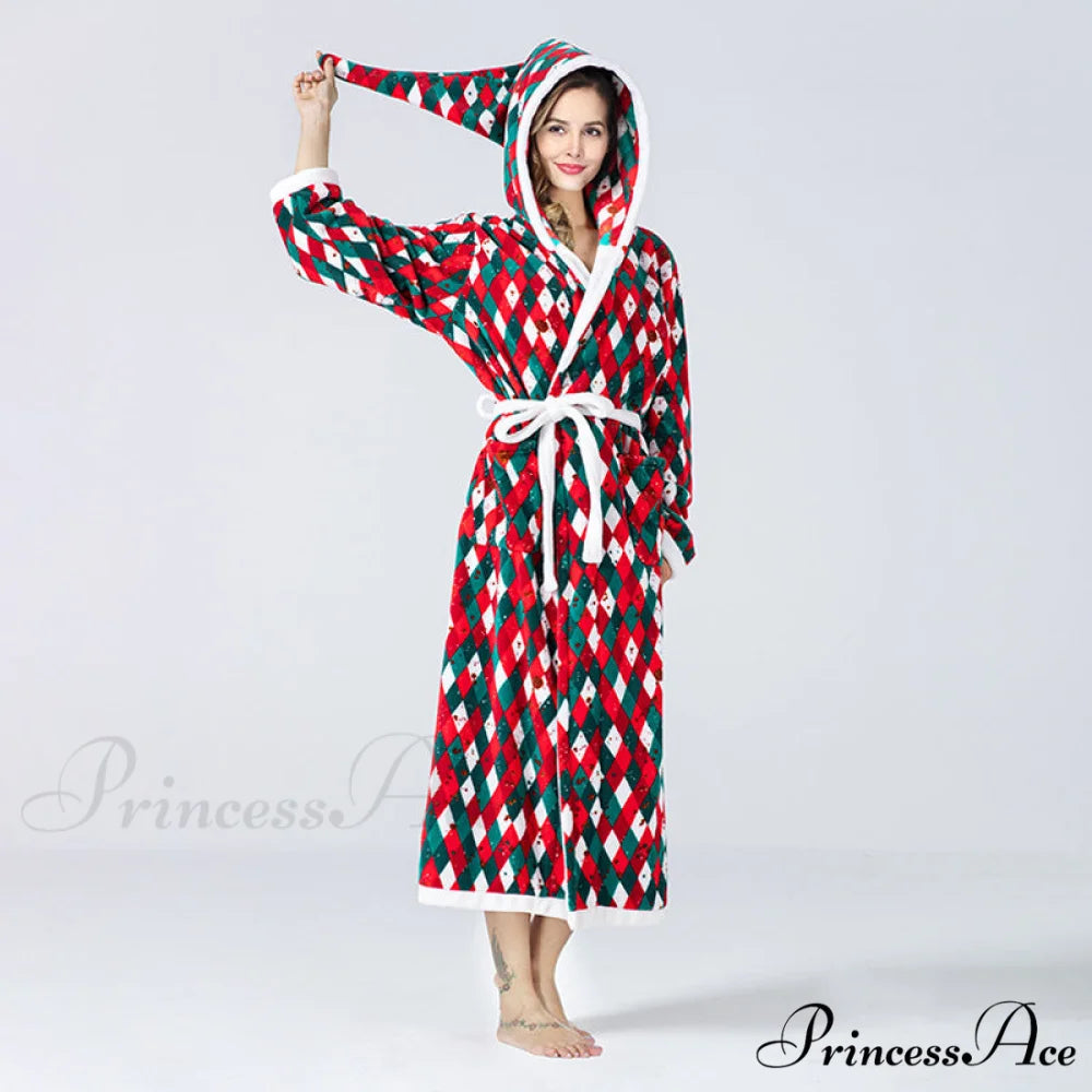 Hooded Flannel Tie-Belt Robe Suit
