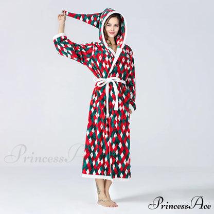 Hooded Flannel Tie-Belt Robe Suit