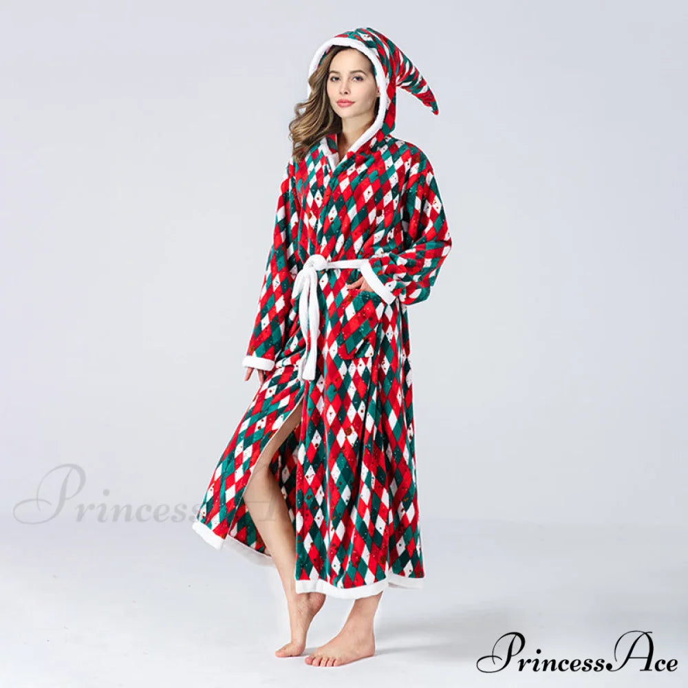 Hooded Flannel Tie-Belt Robe Suit
