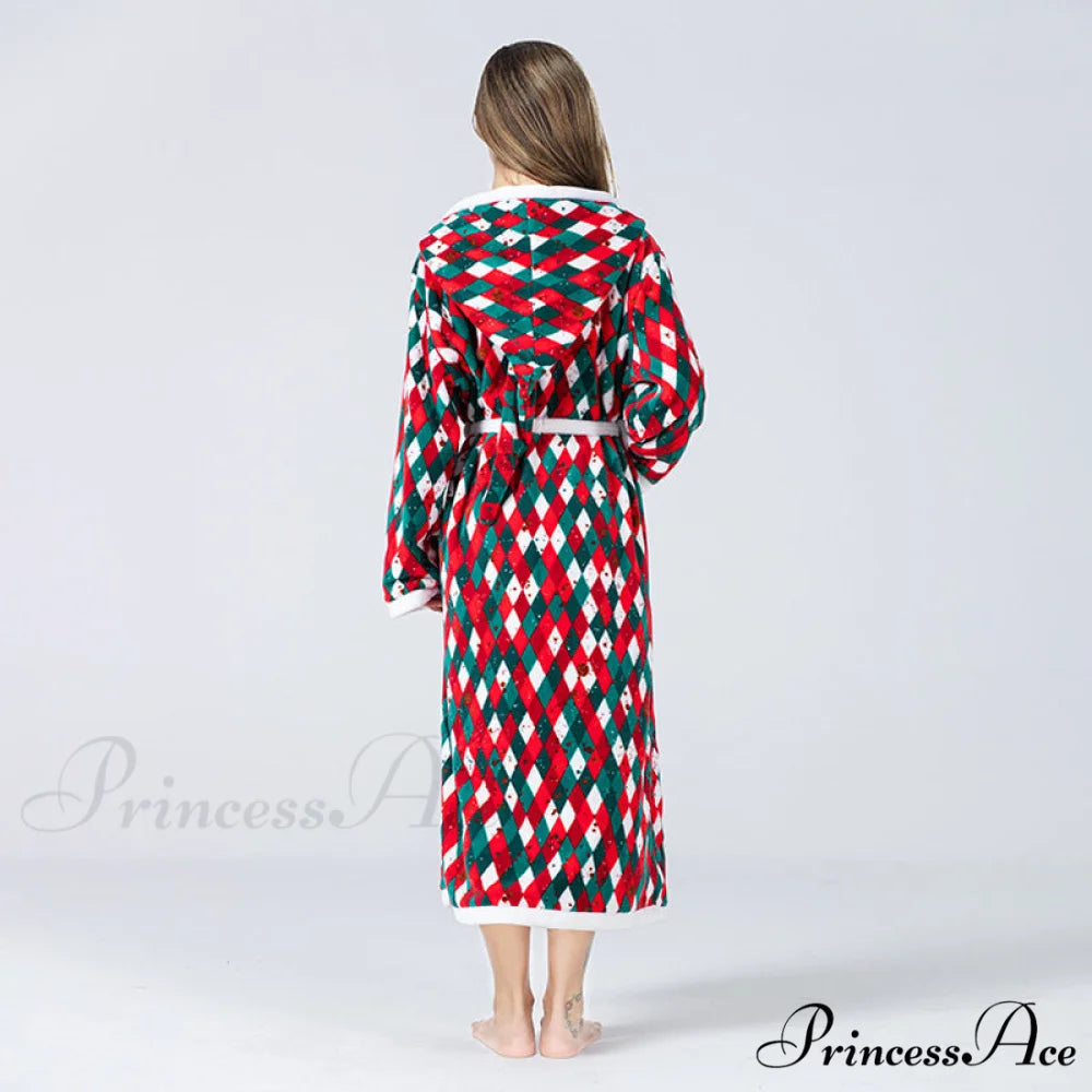 Hooded Flannel Tie-Belt Robe Suit