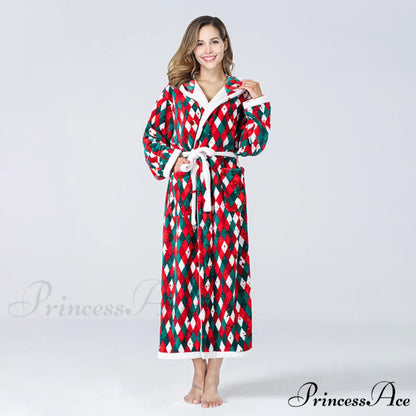 Hooded Flannel Tie-Belt Robe Suit Rose red / S
