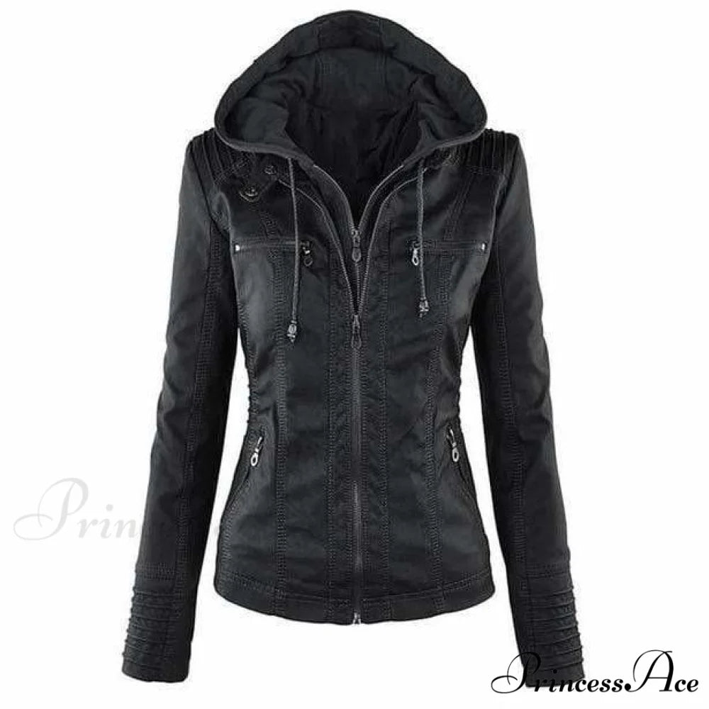 Hooded Leather Jacket Black / XS