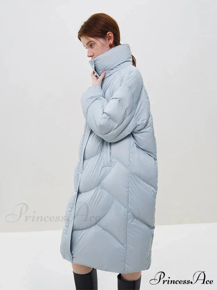 Hooded Long Thick Winter Khaki Temperament Detachable Cozy Stylish Coat SKY BLUE / XXS