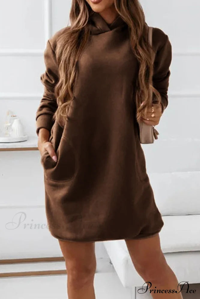 Hooded Mini Dress Brown / S