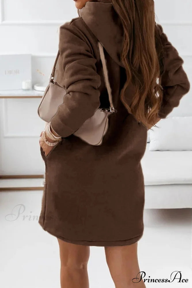 Hooded Mini Dress Brown / XL