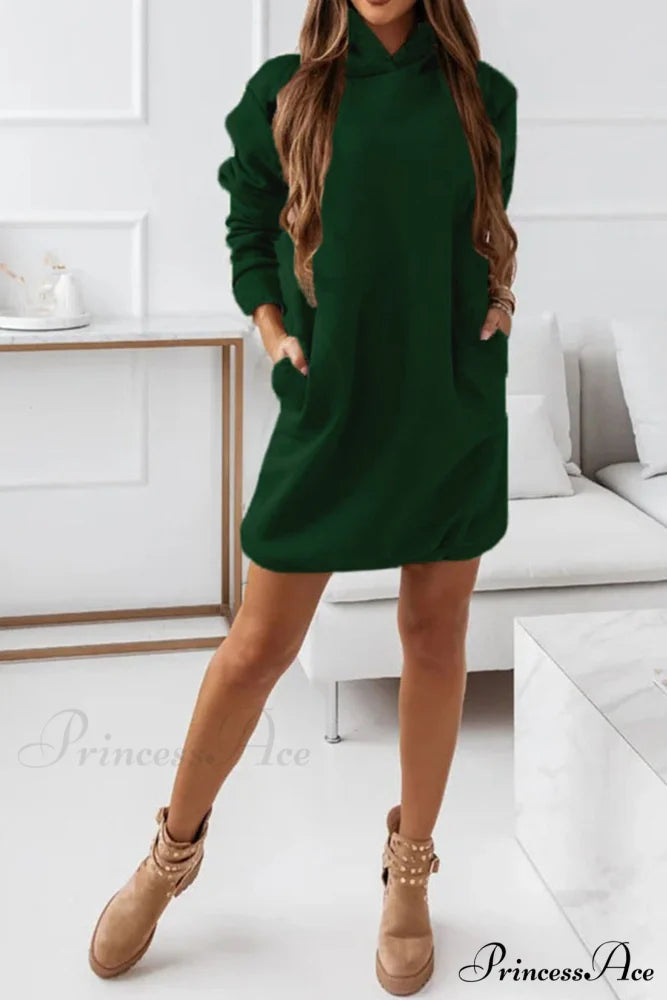 Hooded Mini Dress Green / S