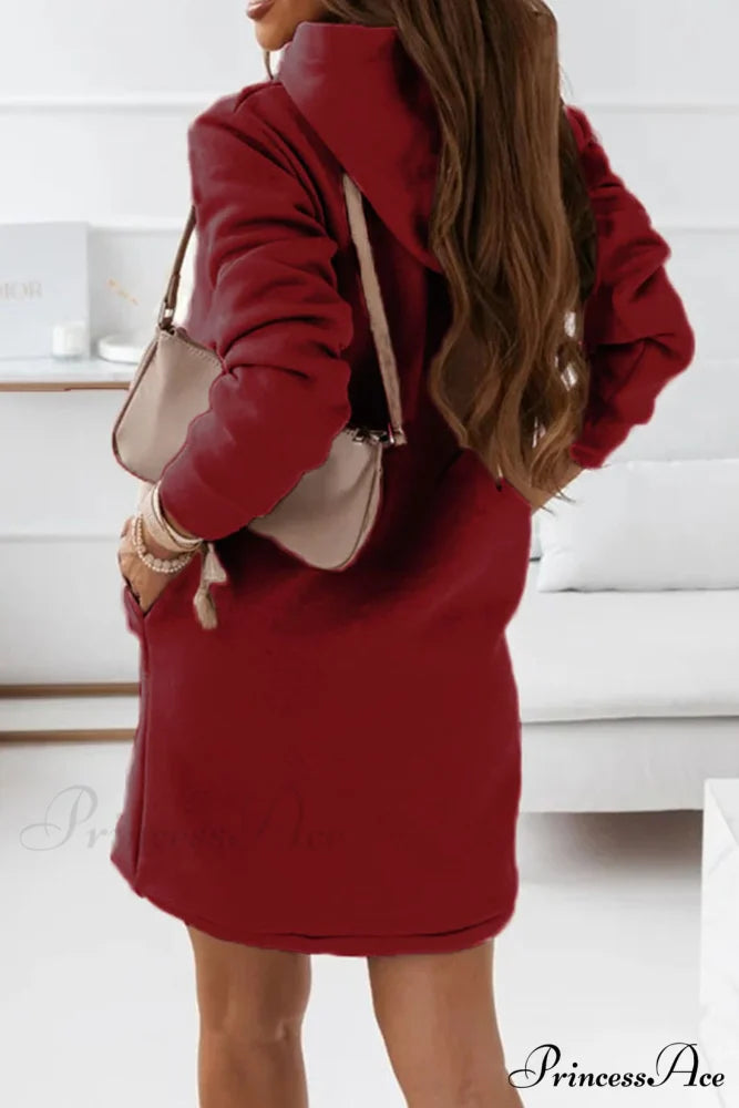 Hooded Mini Dress Wine Red / XL