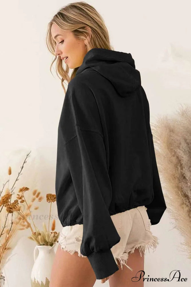 Hooded Sweatshirt with Zipper Pocket and Drawstring Black / S