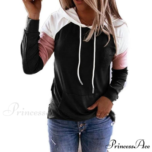 Hooded with Women’s Sleeves Sweatshirt Winter Casual Long and Fashion Pockets Black / S