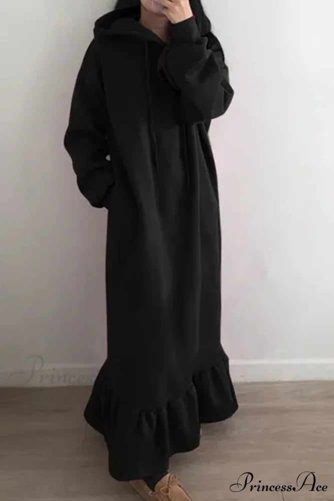 Hoodie Fishtail Sweatshirt Dress Black / S