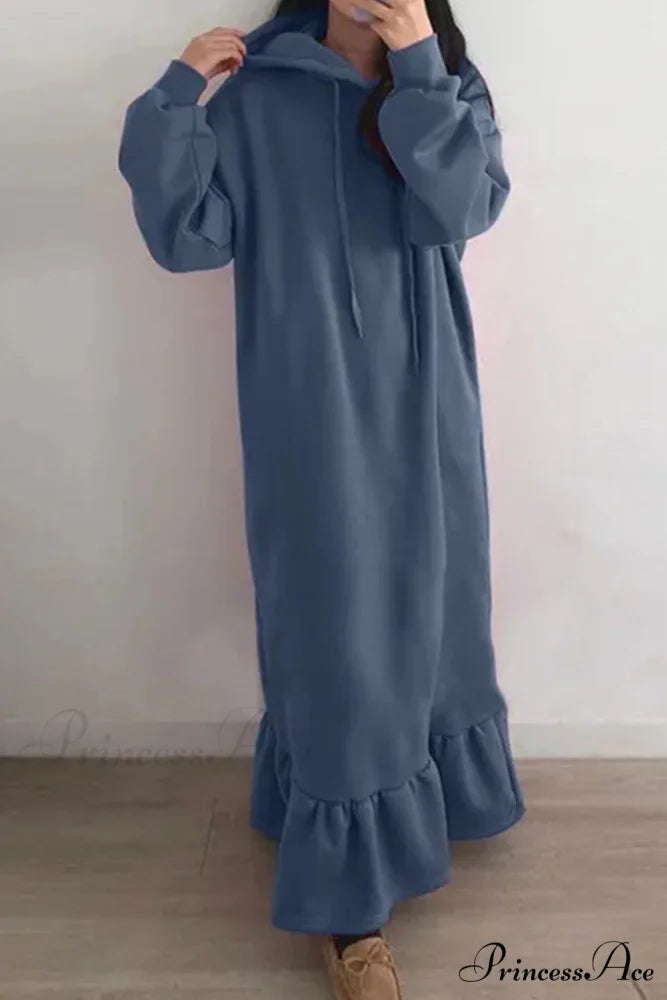 Hoodie Fishtail Sweatshirt Dress Blue / 2XL